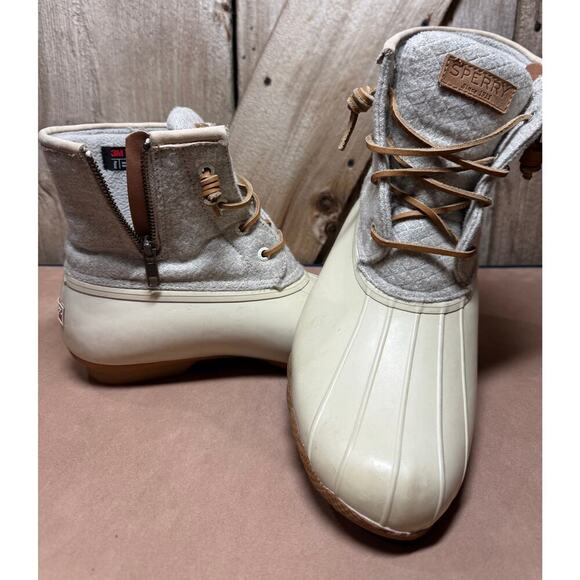 Sperry Duck Boots Waterproof Women's Size 9 White Wool Embossed Thinsulate Snow - Picture 8 of 12